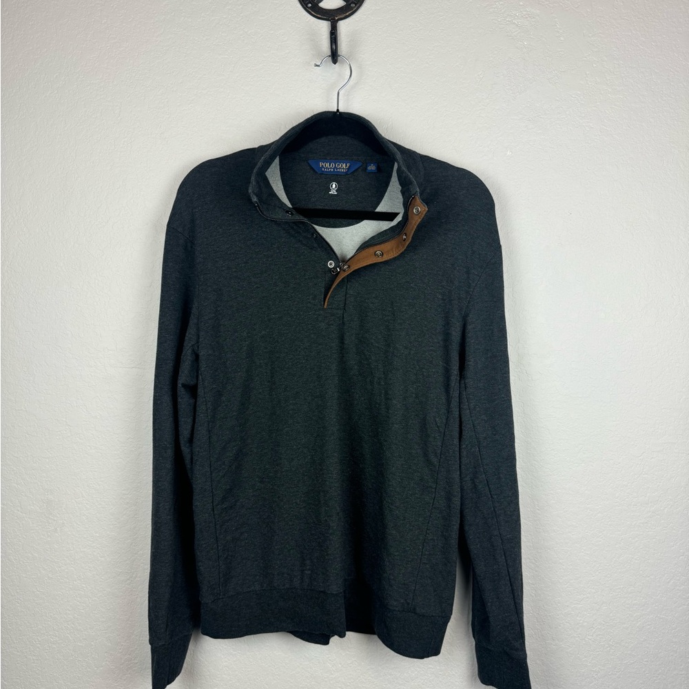 Polo Ralph Lauren Jacket Men’s Medium Gray 1/4 Zip Snap Pullover Golf Pony Logo